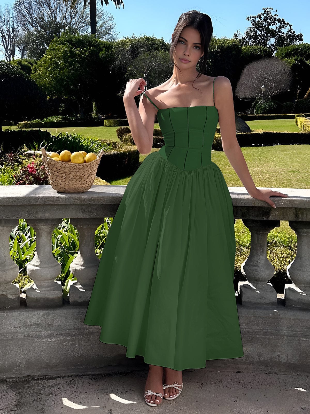 Katrine | Kvinders Korset Midi Kjole til Bryllupsgæster