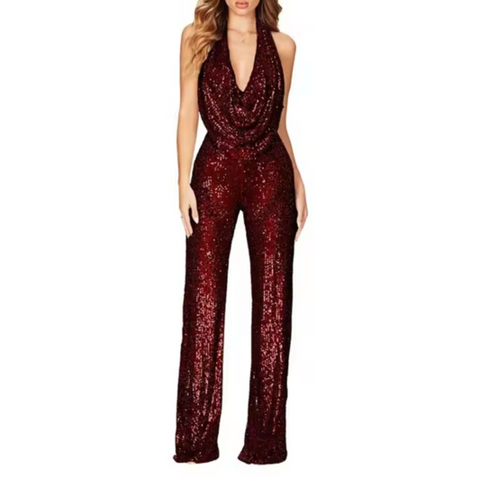 Elvira | Dame Paillet Halterneck Jumpsuit