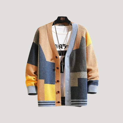 Ulla | Dame Colorblock Strikcardigan Med Knaplukning Til Forår