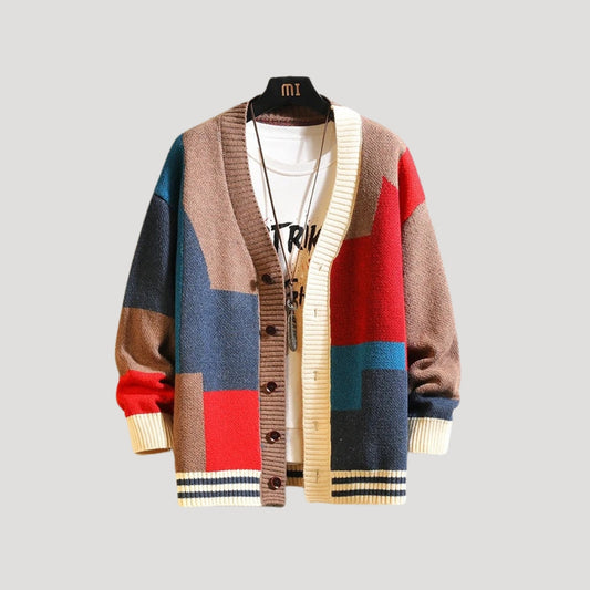 Ulla | Dame Colorblock Strikcardigan Med Knaplukning Til Forår