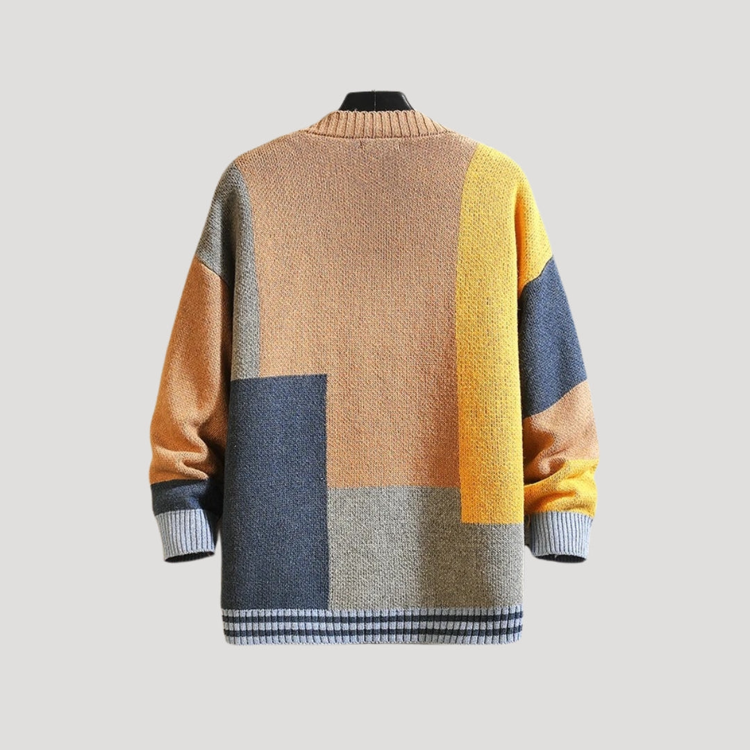 Ulla | Dame Colorblock Strikcardigan Med Knaplukning Til Forår