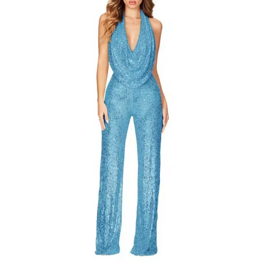 Elvira | Dame Paillet Halterneck Jumpsuit