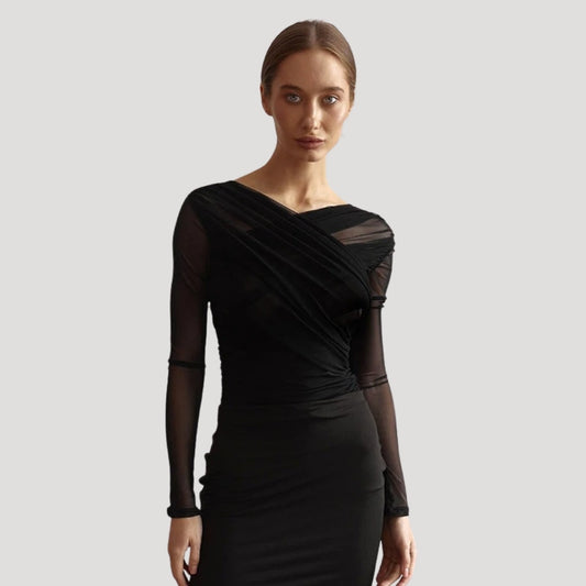 Kirsten | Dame Transparent Slå-Om Top Med Lange Ærmer Til Forår