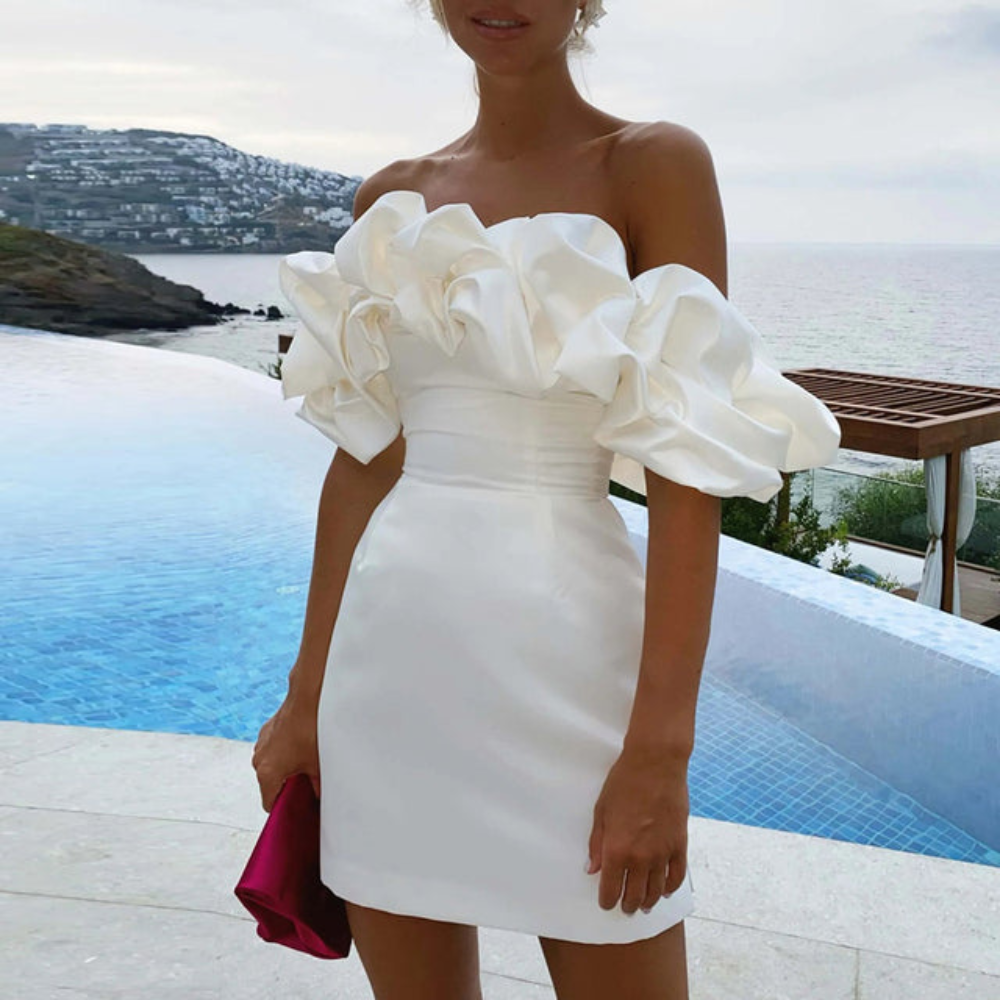 Lærke | Dame Minikjole Med Flæser Til Bryllupsgæst