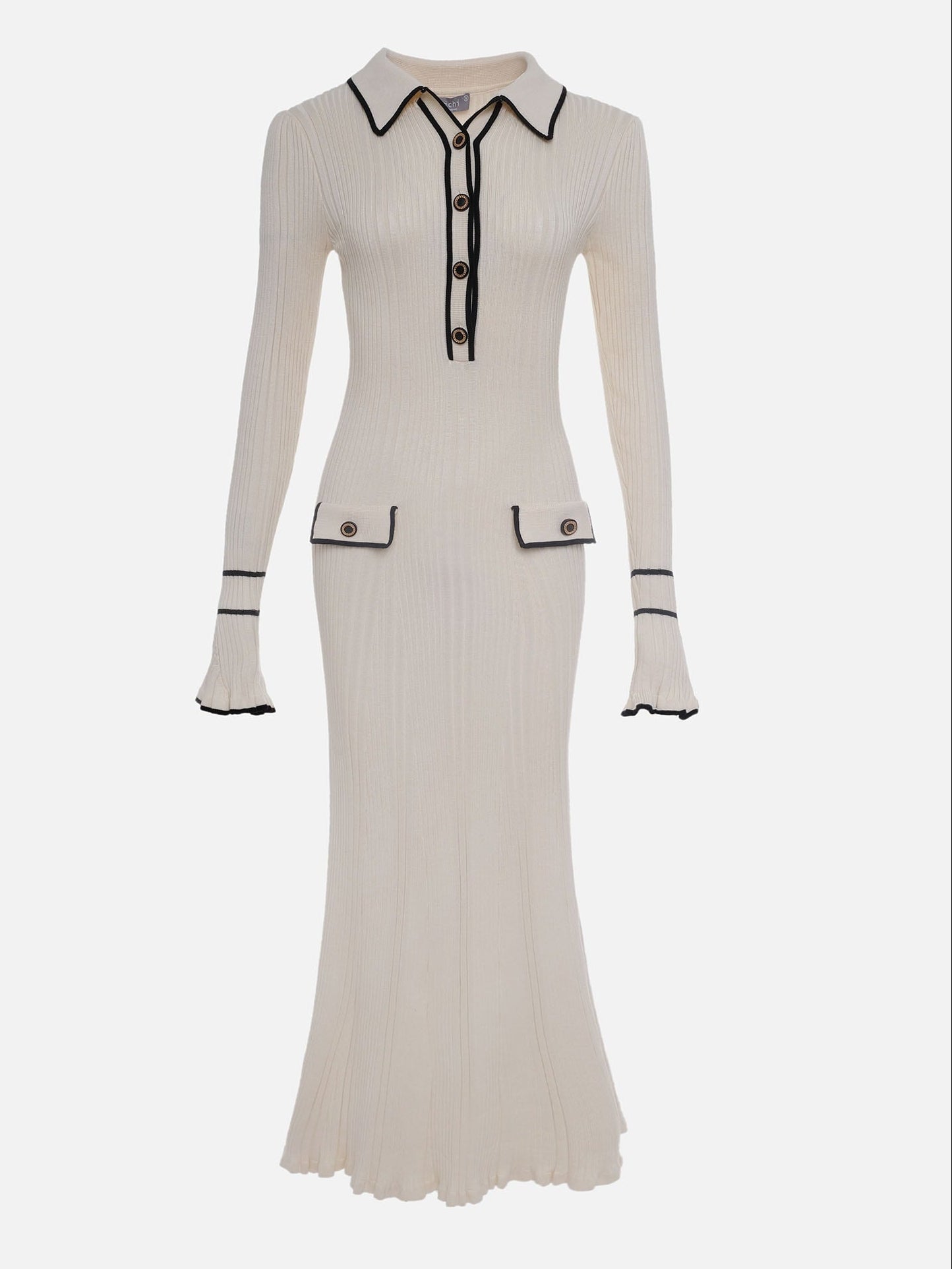 Vibeke | Dame Ribstrikket Midi Kjole Med Knaplukning Til Forår