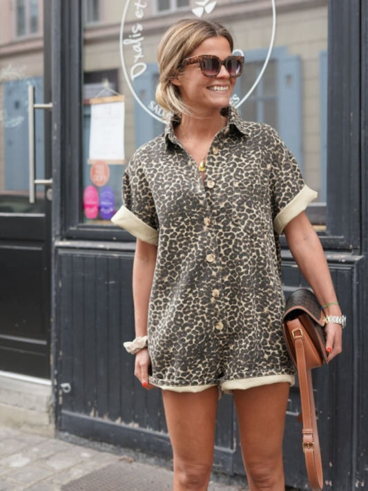 Vibeke | Dame Casual Romper Med Leopardprint