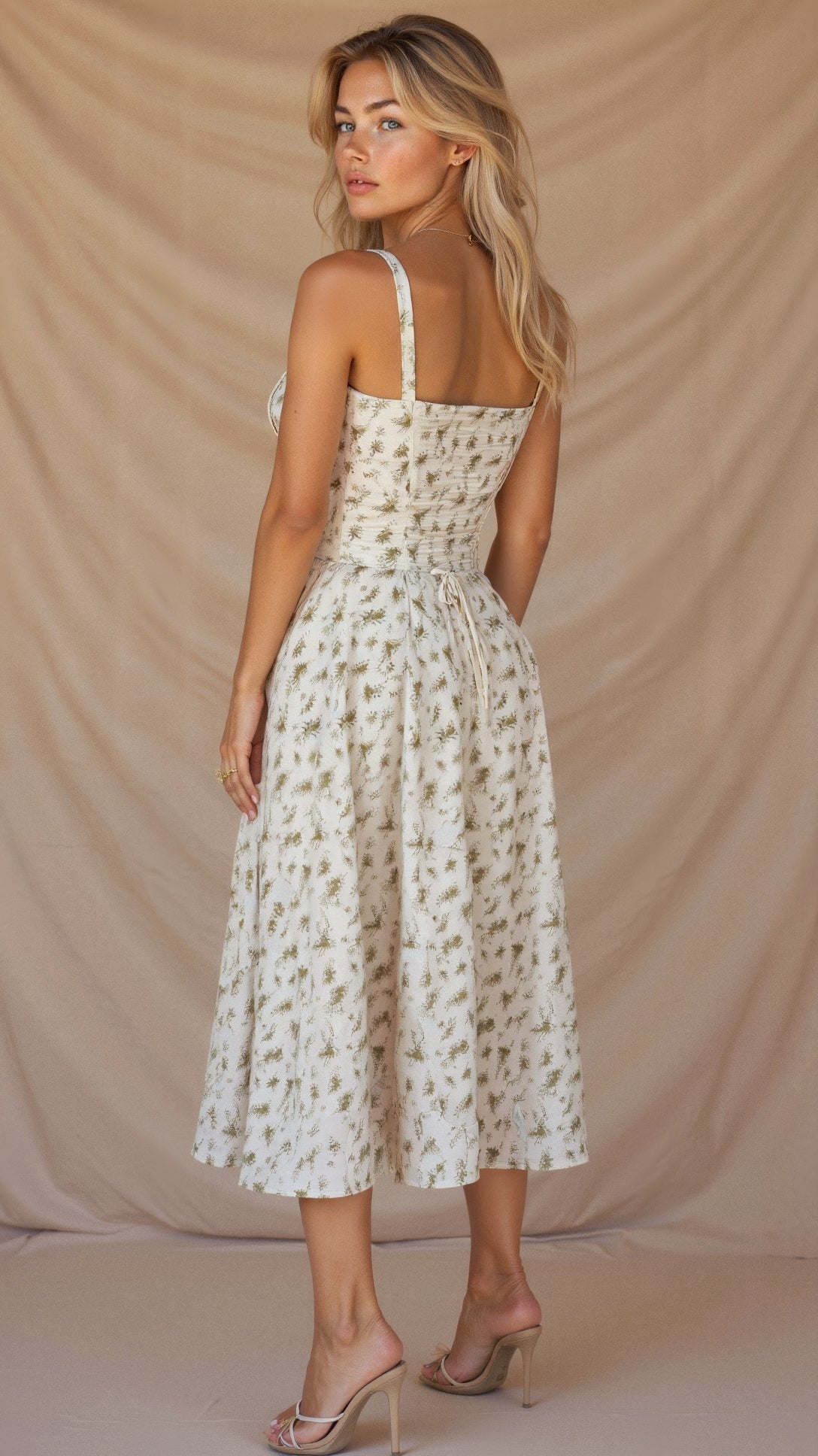 Stine | Dame Midi Kjole Med Blomsterprint Og Korset Detalje