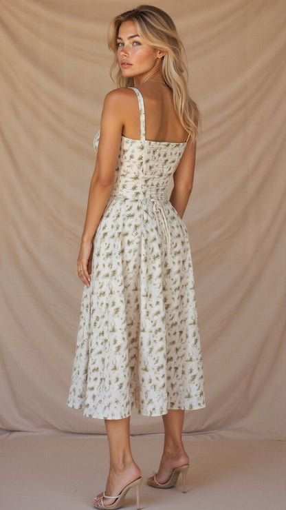 Stine | Dame Midi Kjole Med Blomsterprint Og Korset Detalje